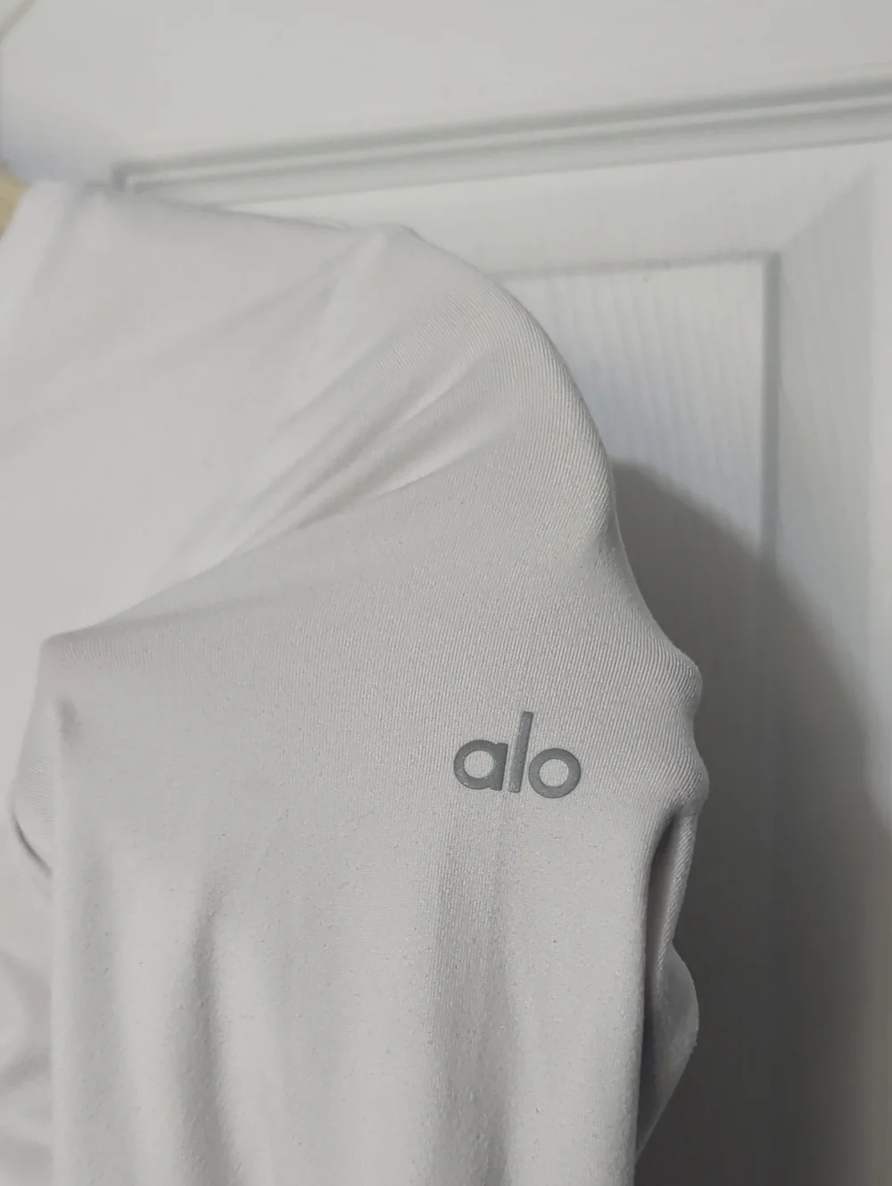 ALO Yoga White Long Sleeve Top with Grey Logo